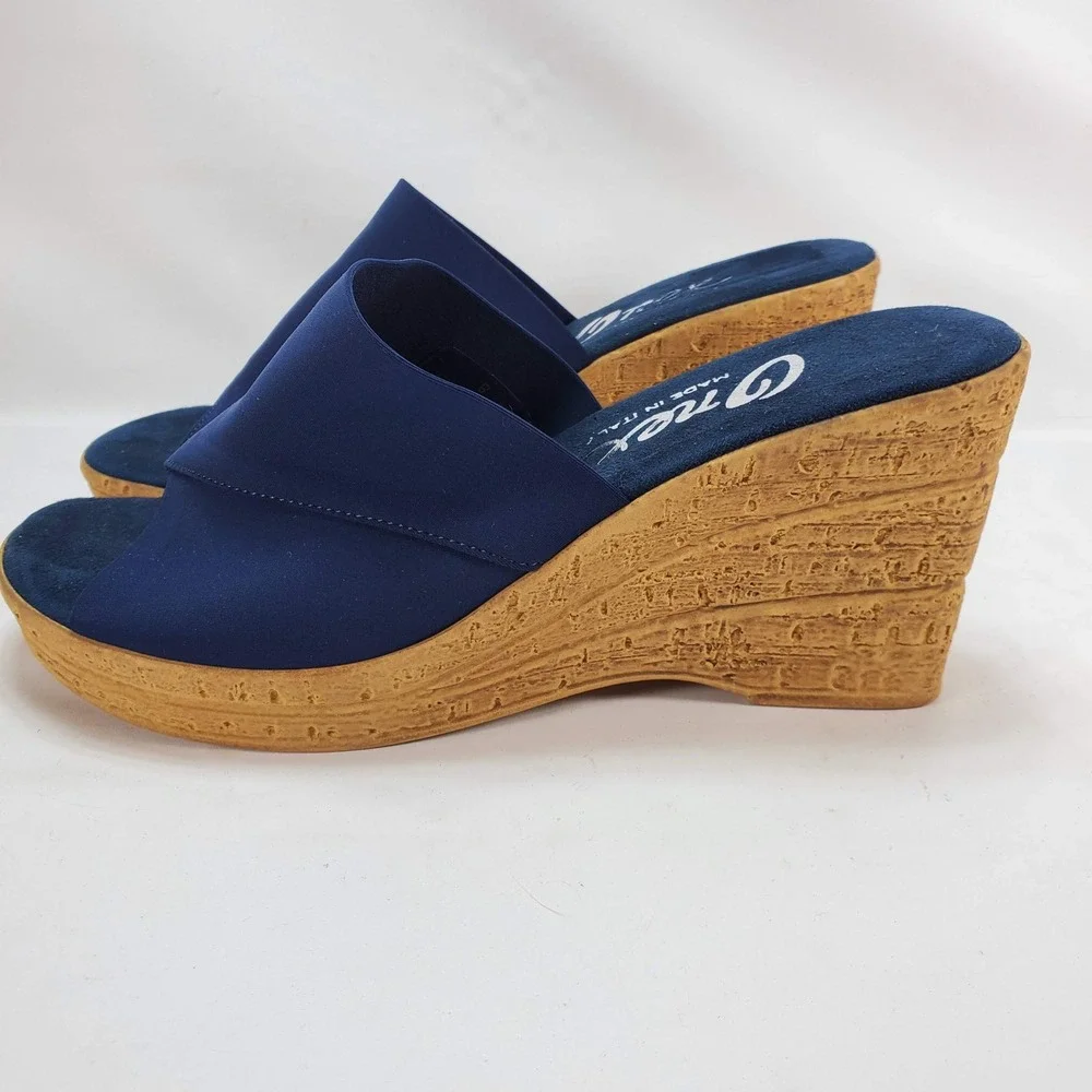 Onex Wedge Sandals Women 8 Blue Slide Christina Made in Italy Open Toe Comfort